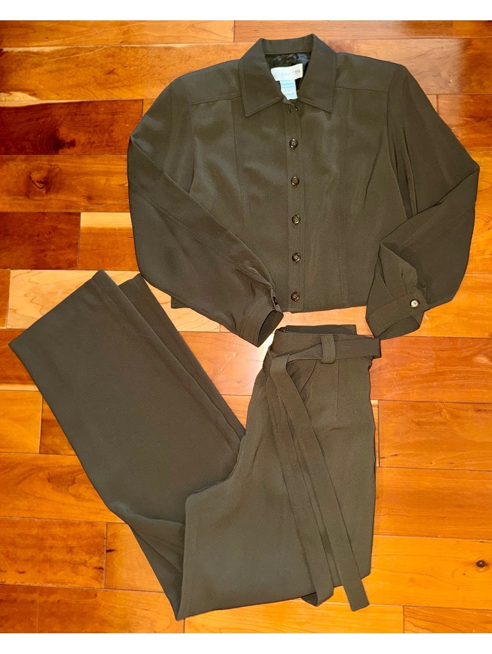 Gantos Women's Olive Green Polyester Button-Up Jacket & High-Waisted Dress Pants